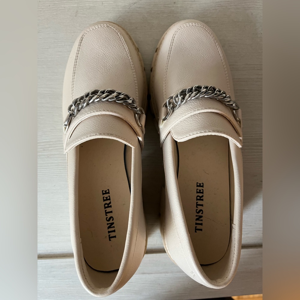 Tan leather platform loafers